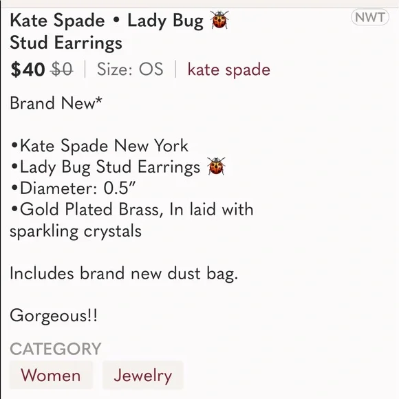 Kate Spade Lady Bug Earrings - Picture 6 of 6